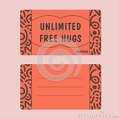 Orange coupon for unlimited free hugs, bipartite with lines Stock Photo